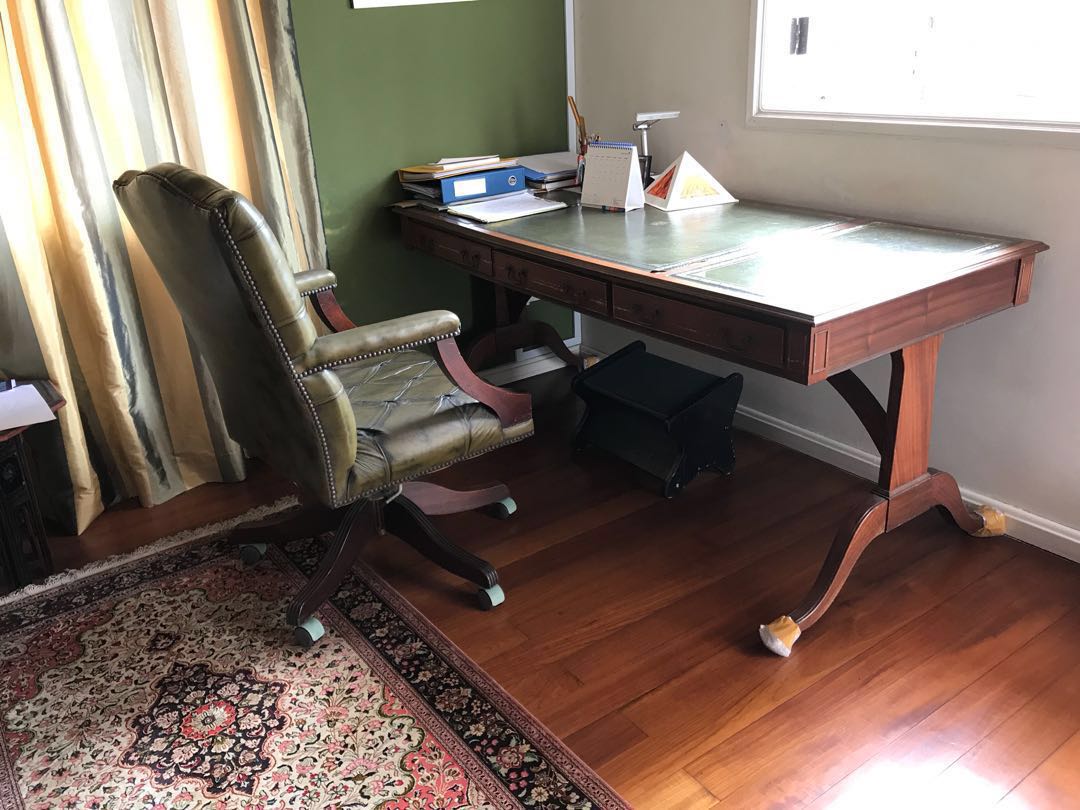 English Oak Writing Desk And Matching Green Leather Chair Furniture Tables Chairs On Carousell