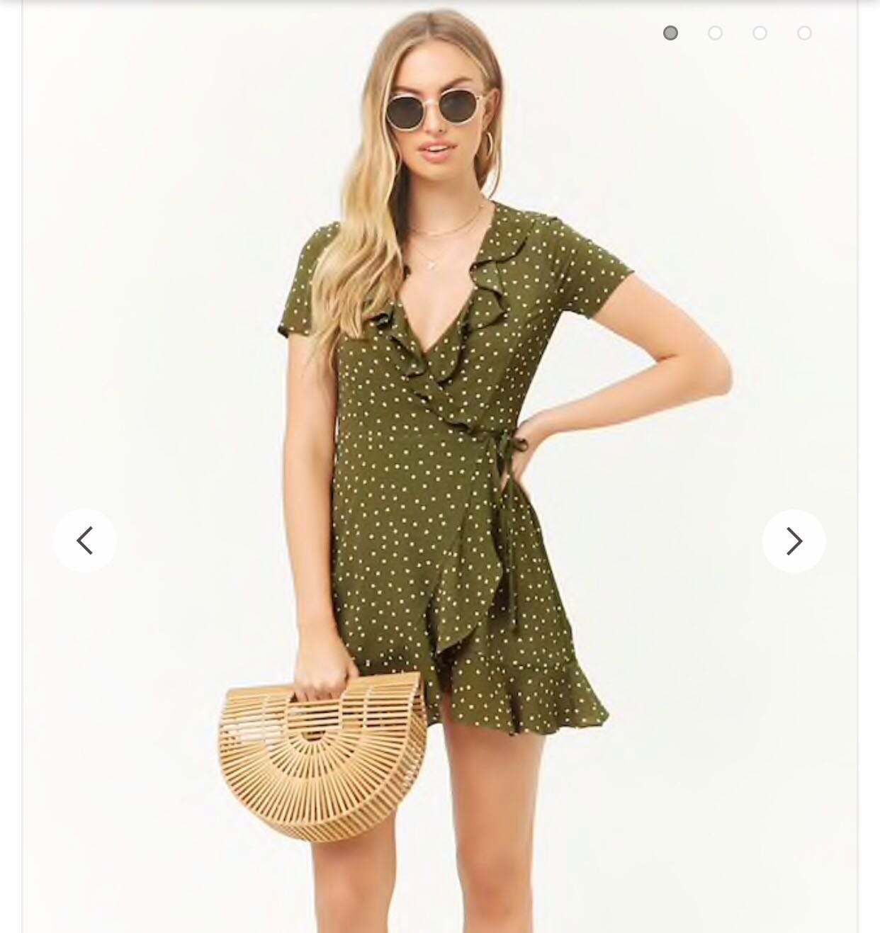 Forever 21 Olive Green Polka Dot Wrap Dress