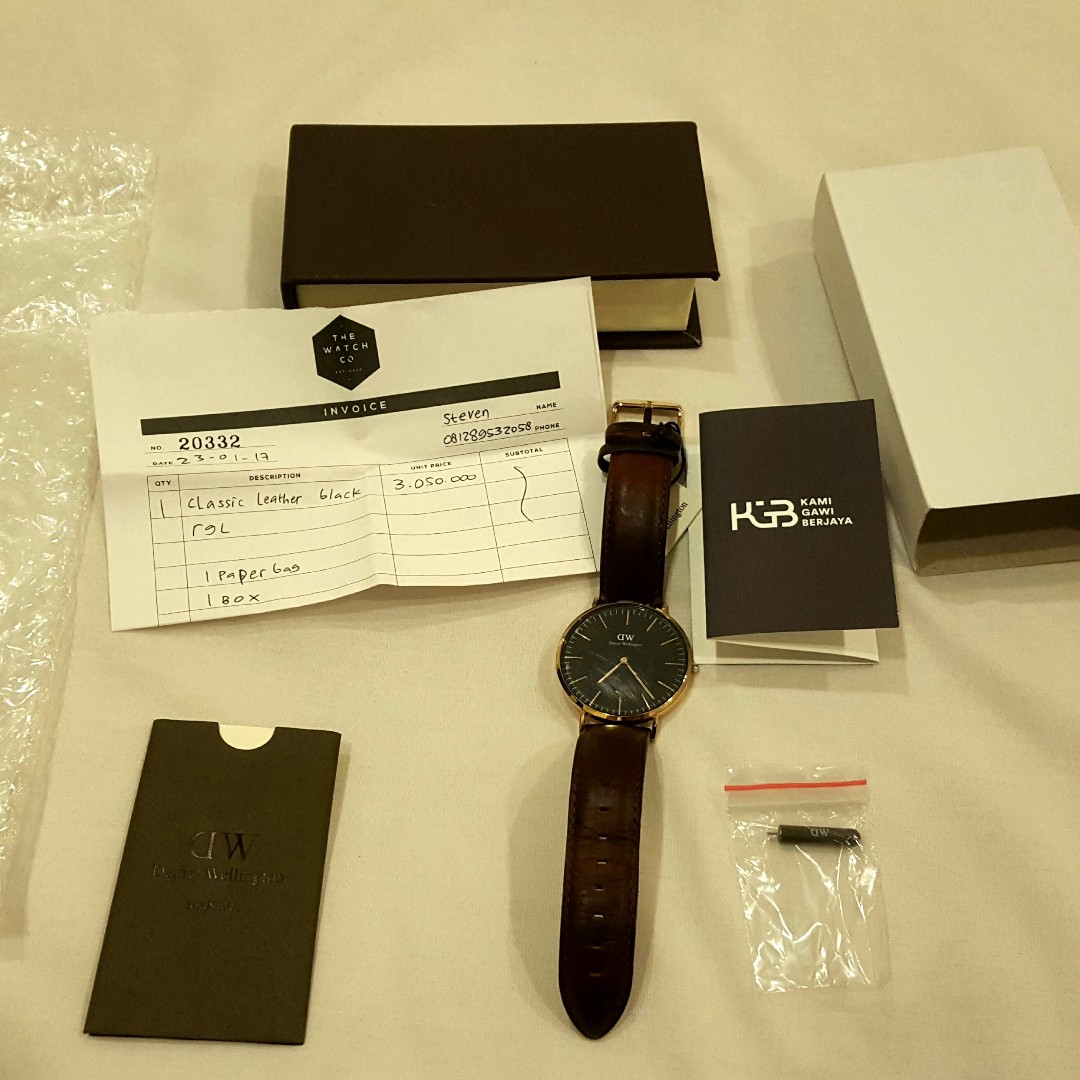 Jual Daniel Wellington Classic Leather Black RGL 100 Original MEN