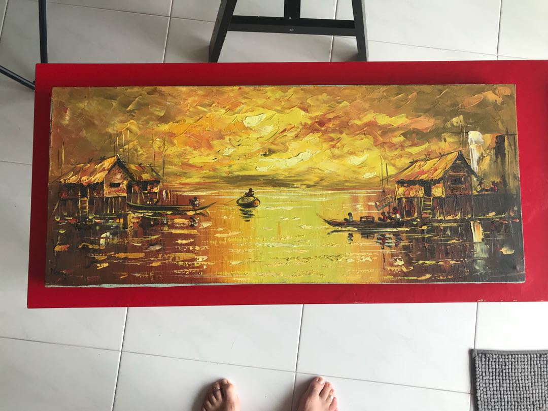 Original Khmer Oil On Canvas 30x70cm Design Craft Art