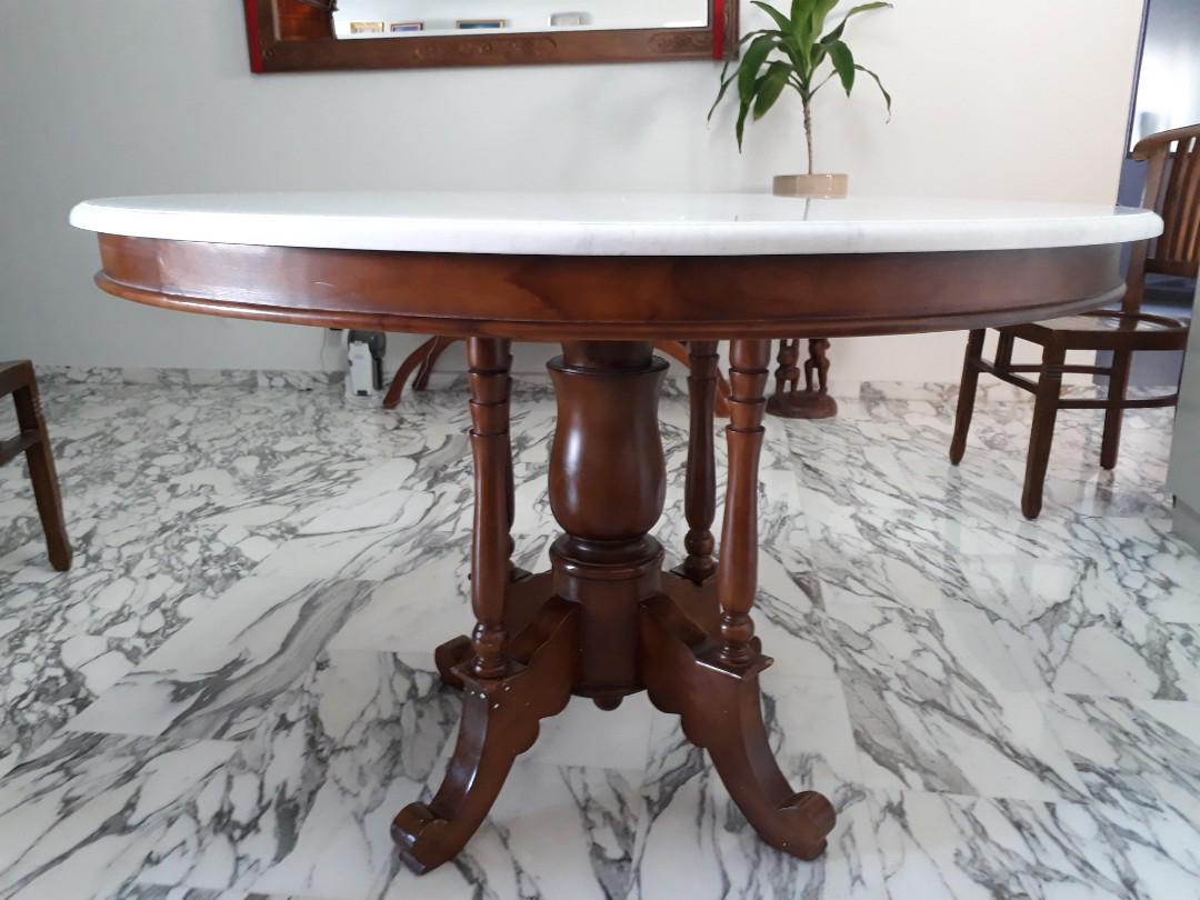 Preloved Marble Solid Wood Dining Table With 6 Chairs Furniture Tables Chairs On Carousell