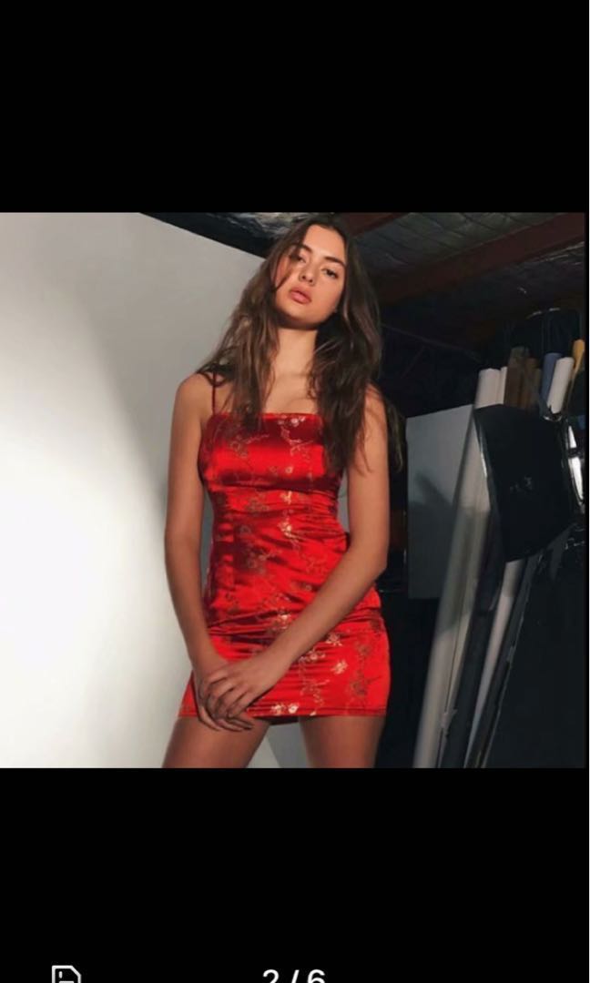 Red satin oriental dress clearance