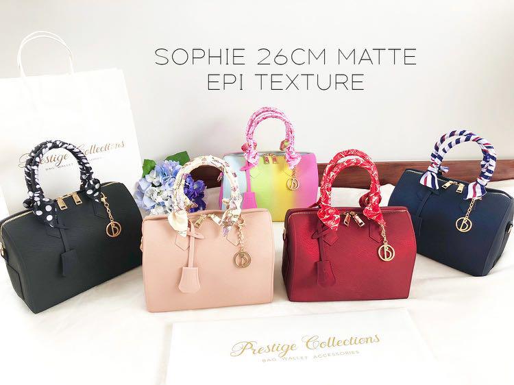 Sophie Speedy Bag Handbag Nude Matte (Category: Tote Bags) located in Quezon City. Submitted by everythingnewph (Listing ID 183203545, Image 3). Description: FREEBIES: Bag Tag, Adjustable sling, plain dustbag made of high quality and ecofriendly Jelly material epi texture original material heavy and sturdy, non fading, and thick material zipper closure that extends on the sides with gold and non-tarnish embellishments with detachable and adjustab