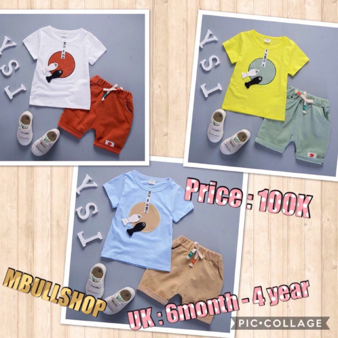 T Shirt Anak Laki Laki Lengan Pendek Gambar Kartun Ikan Lucu