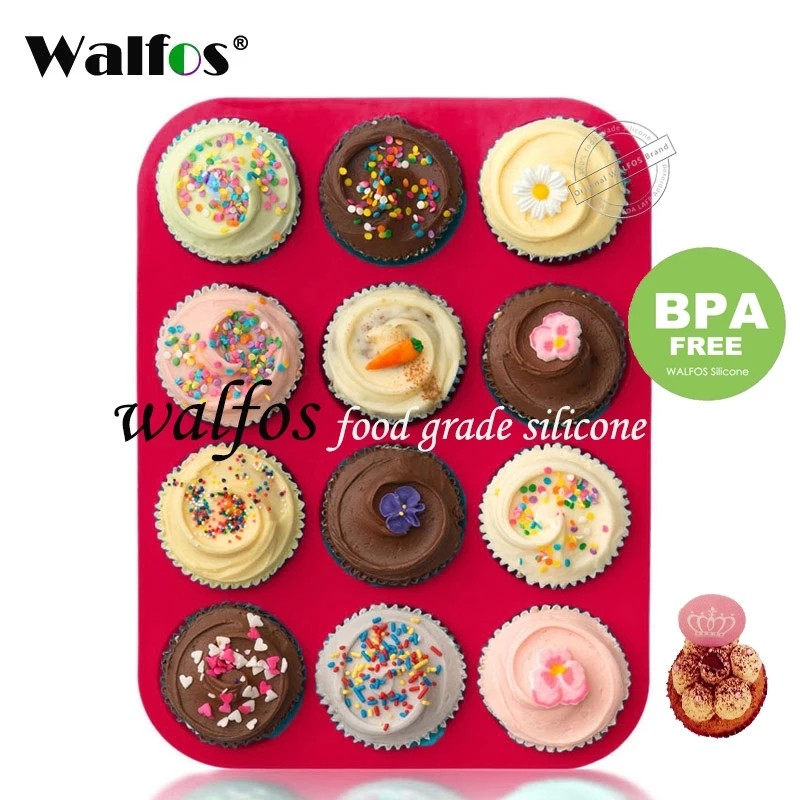 Walfos 100 Food Grade 12 Cup Silicone Muffin Pan Cupcake Baking