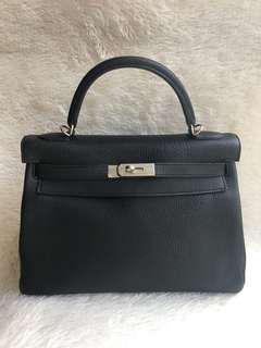 Like New⚡️Full Set Hermes Kelly 32 Black Togo PHW Stamp R