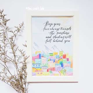 Mosaic Watercolour Buildings & Calligraphy