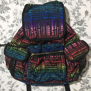 LeSportsac Authentic 3-Zip Voyager Backpack with Rainbow Print