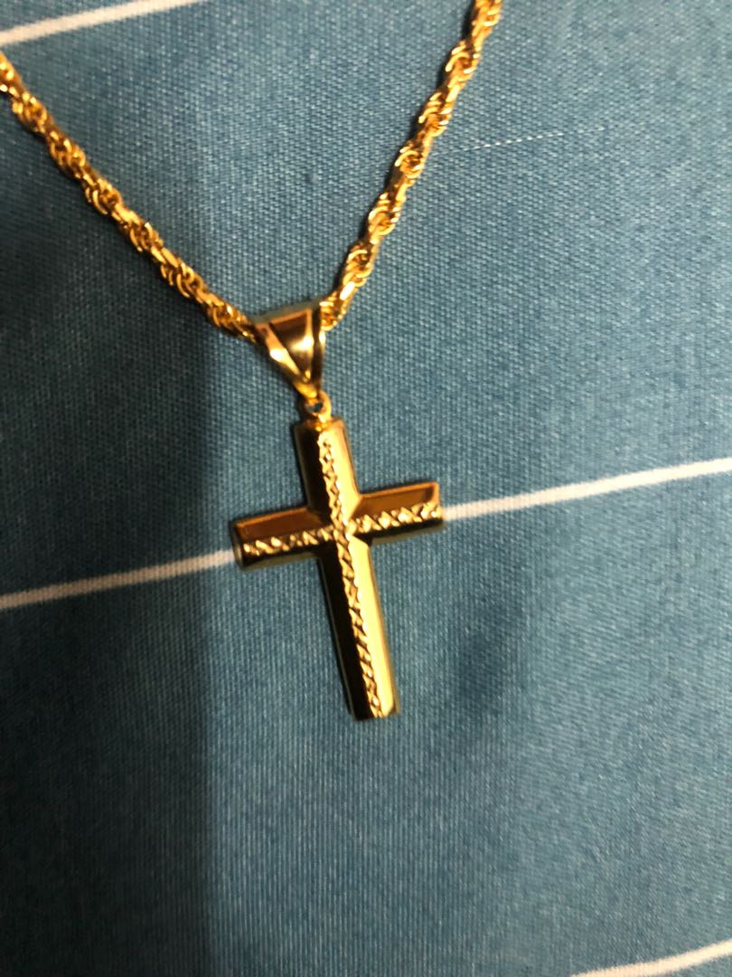 Gold necklace with cross pendant for men best sale