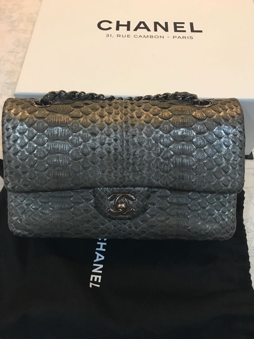Chanel python flap bag 2.55 pewter
