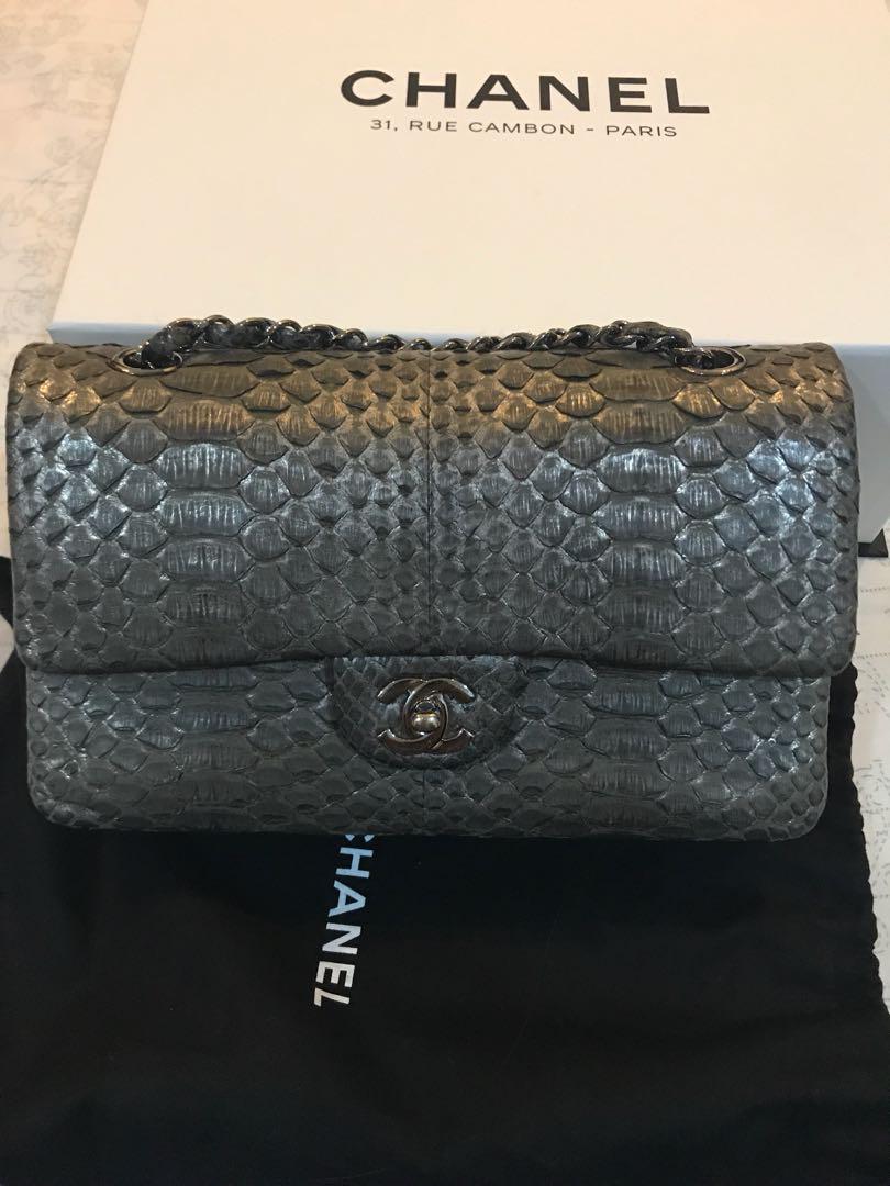 Chanel Python Flap Bag 2 55 Pewter Luxury Bags Wallets Handbags On Carousell