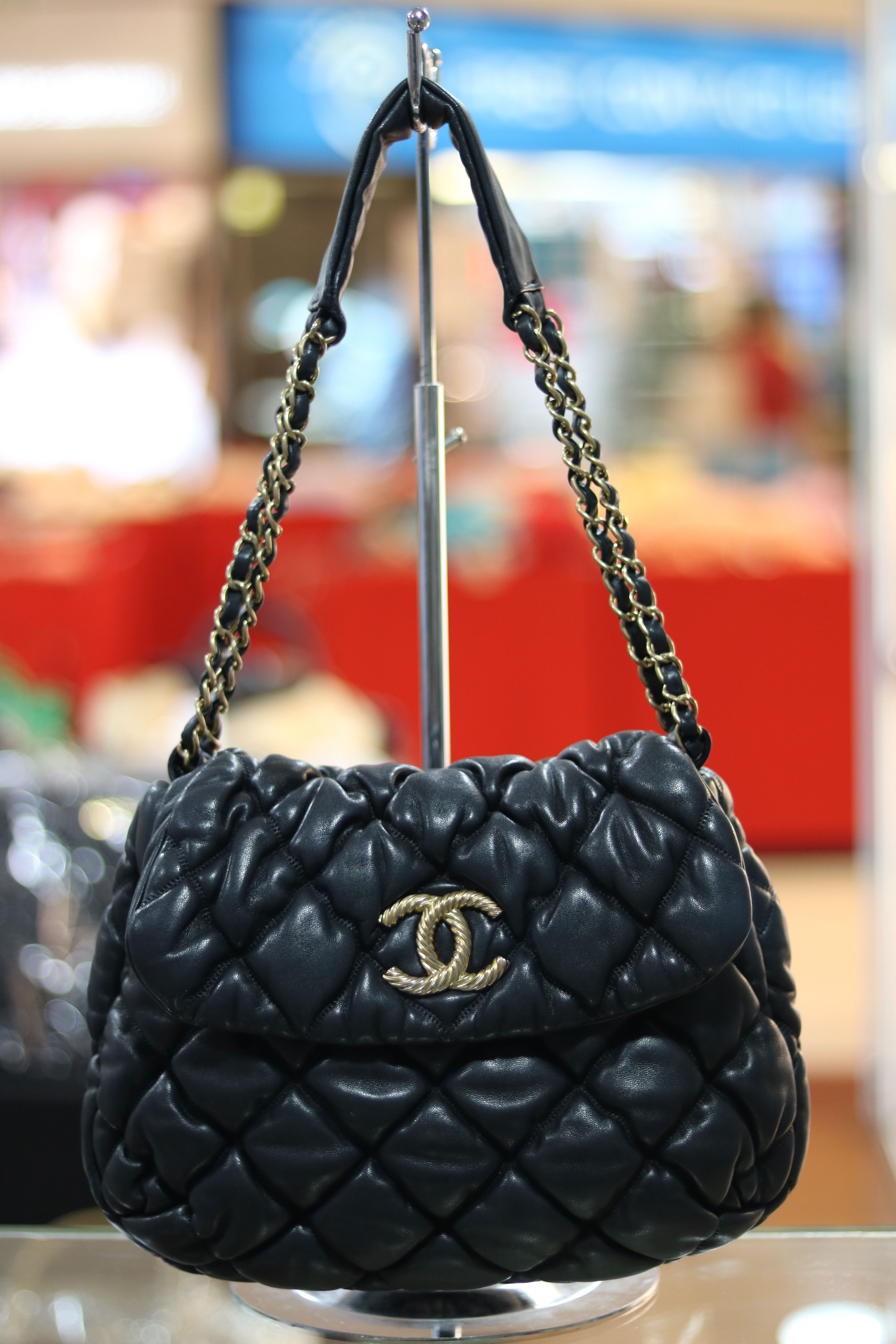Chanel Black Bubble Quilted Luxe Classic Bowler Tote Bag  Boutique Patina