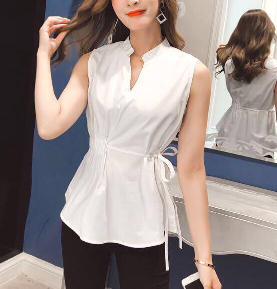 Clothing Top Akt00034 Korean Style Clothing V Neck White Blue Slim Fit Top Women S Fashion Clothes Tops On Carousell