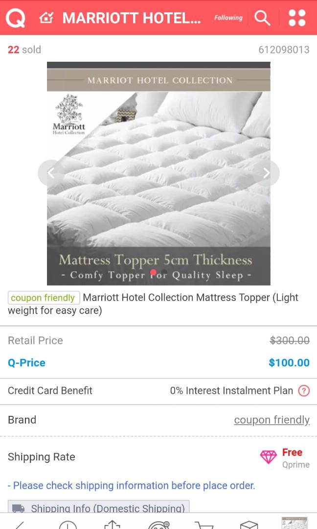 Marriott Hotel Collection Bed Topper 5cm thickness, Queen, Furniture