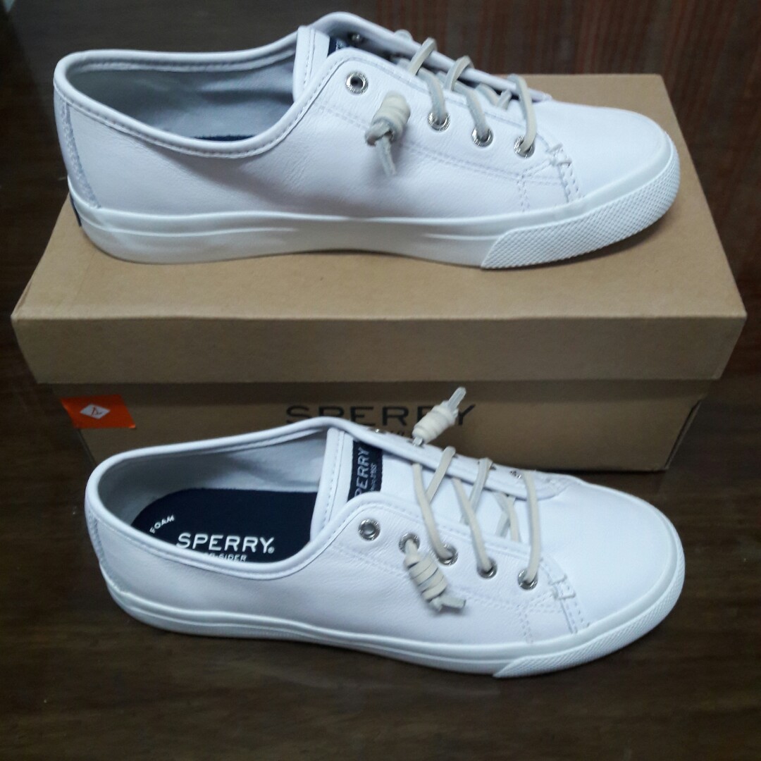 White leather sperry sneakers store