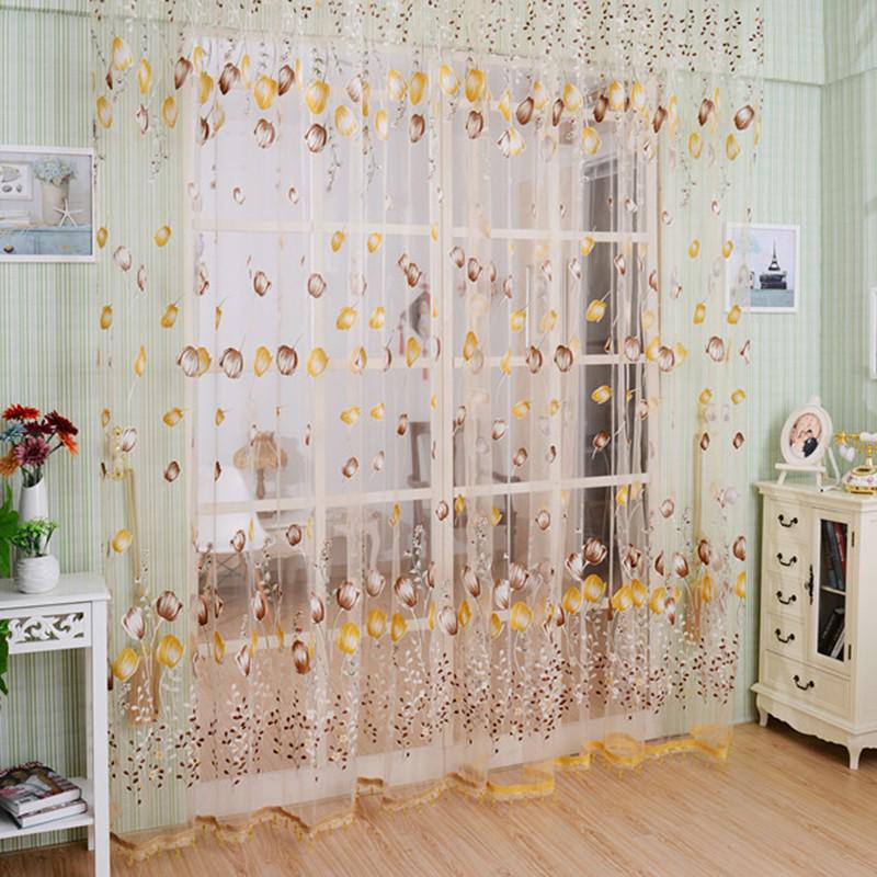 Sheer Window Curtain Beads Tassel Door Scarf Drapes Divider