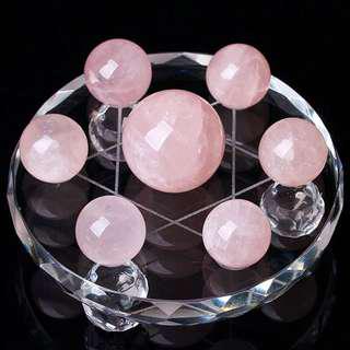 Fengshui/ Natural/ Original/  Crystal Ball 🔮 Pink Rose Quartz Spheres Array / Star of David/  Seven Star Rose Quartz Array - QiXingZhen 粉晶水晶七星阵/七星盘/招桃花人缘