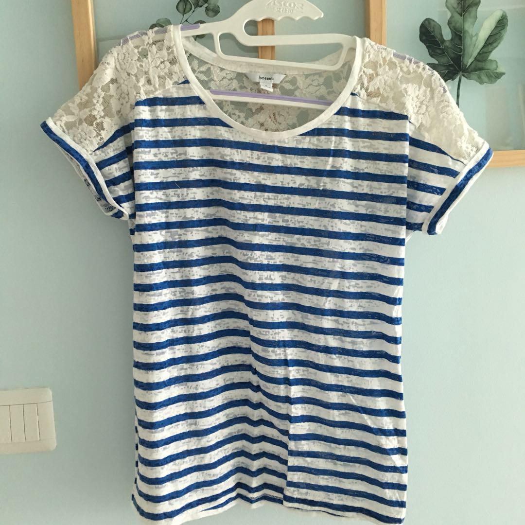Almost New Bossini Women s size S Lace Stripe Tee Women s Fashion Tops Other Tops on Carousell