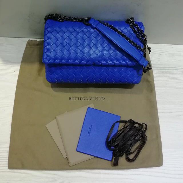 Authentic Bottega Veneta Cobalt Intrecciato Nappa Olimpia Bag