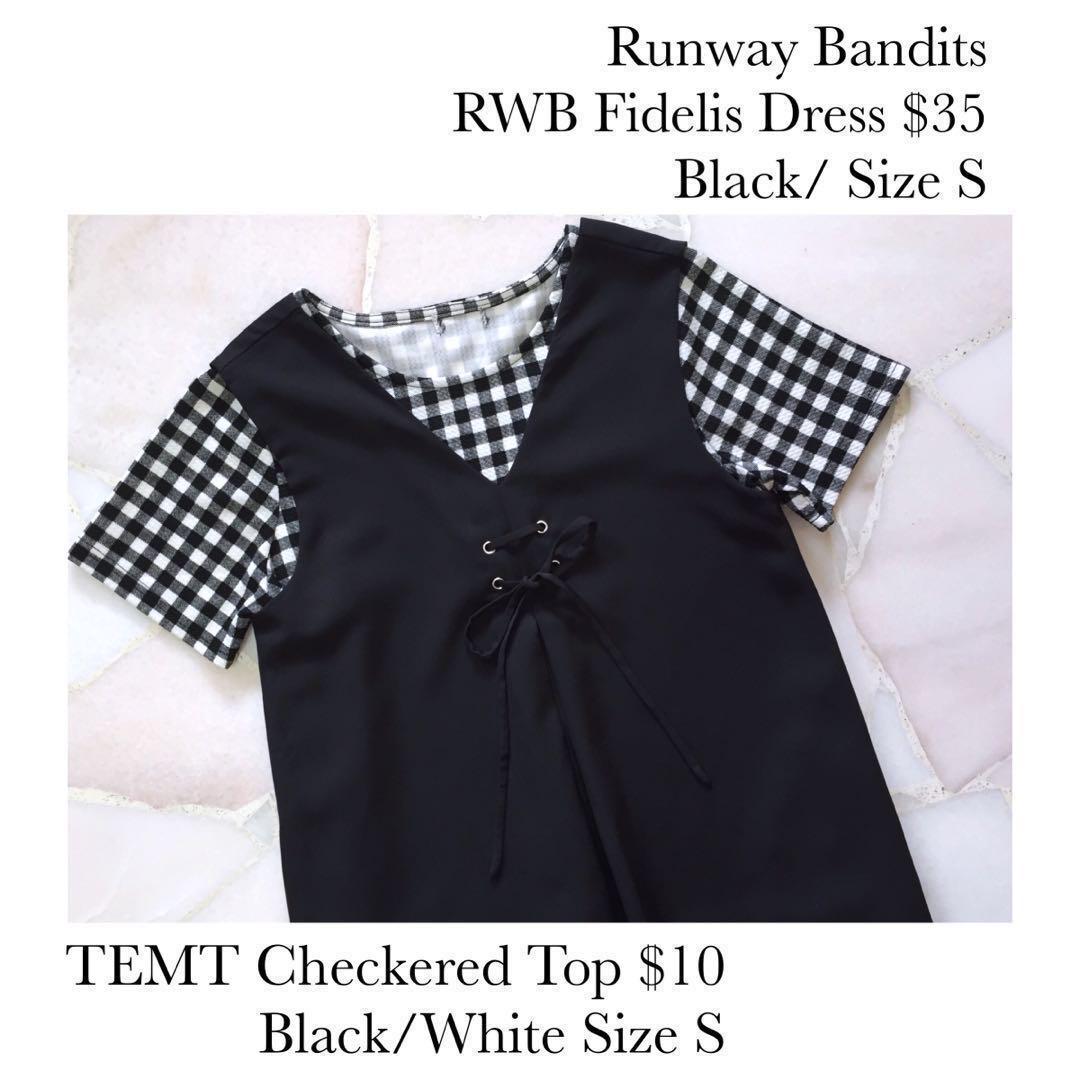 checkered pinafore dress black and white