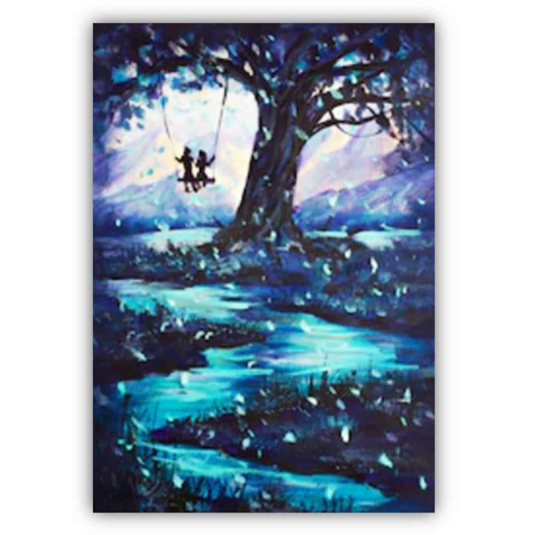 Boy And Girl On A Swing In An Emerald Fairytale Forest Oil