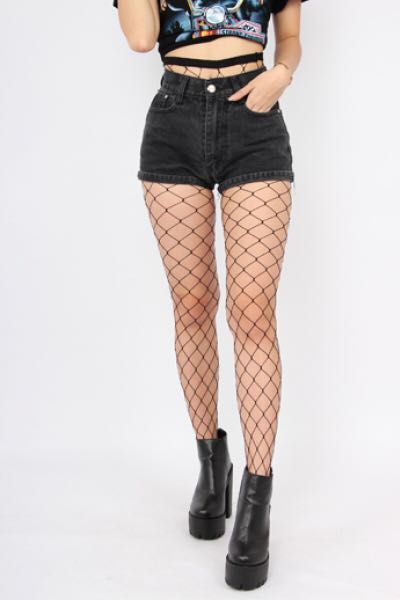 jean shorts with fishnet stockings