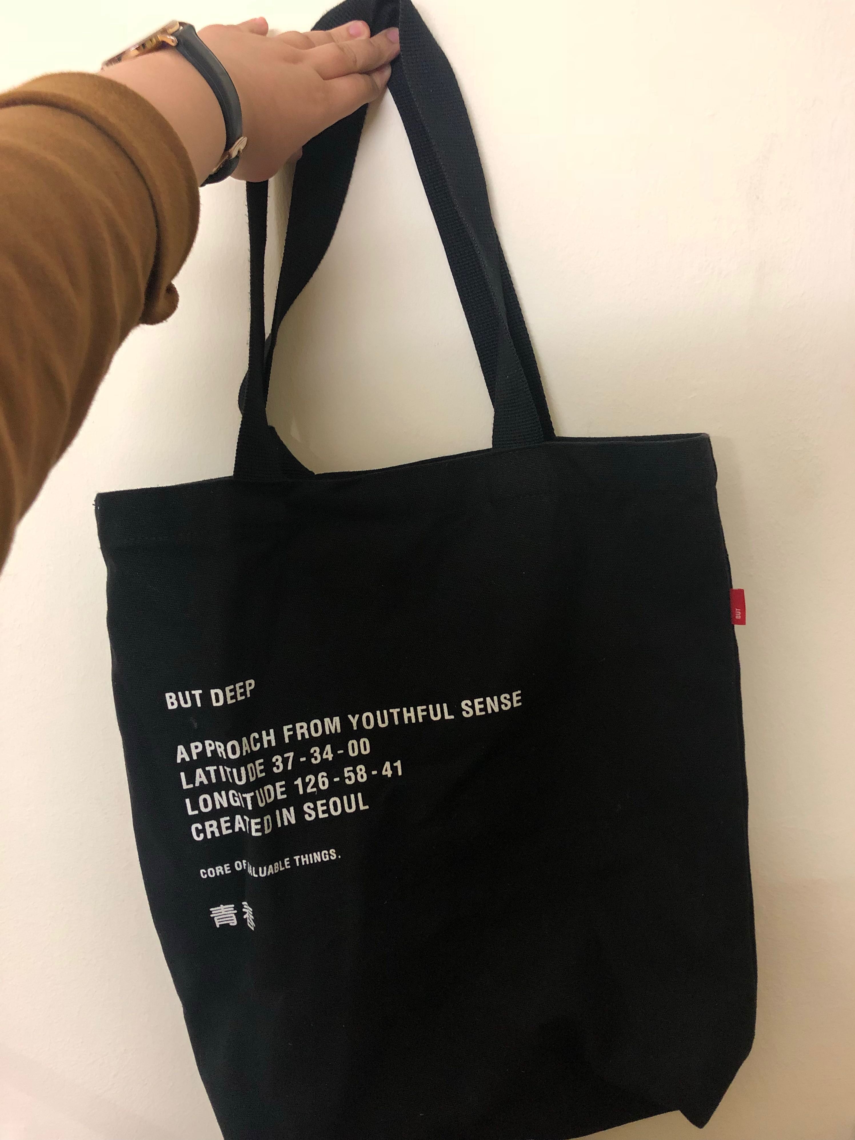 Korean But Deep Black Canvas Tote Bag Women S Fashion Bags