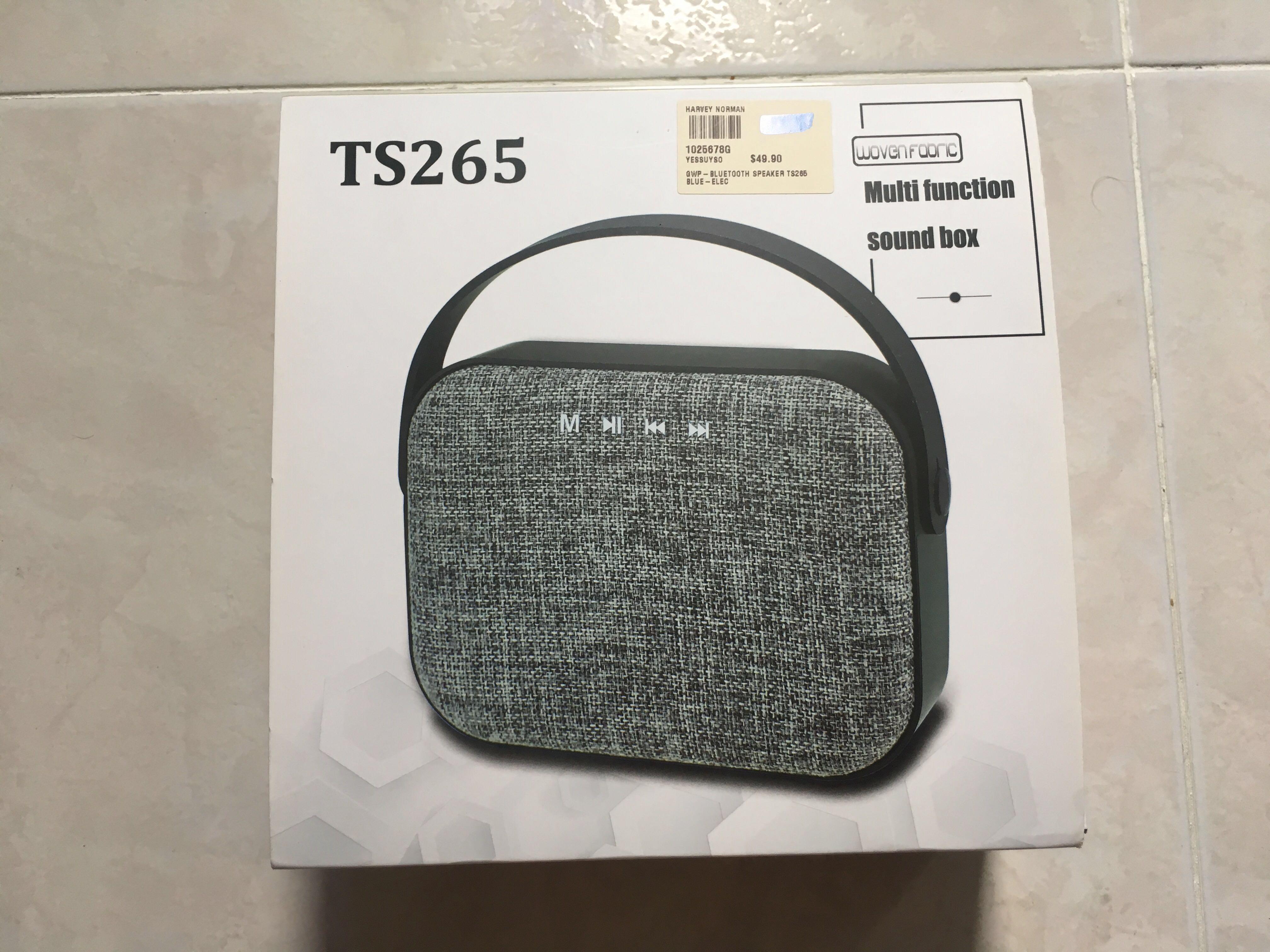 Multi function bluetooth soundbox (Category: Entertainment Systems & Smart Home Devices) located in Singapore. Submitted by rossi858888 (Listing ID 186418120, Image 1). Description: New Bluetooth sound box TS265 Color is blue Retail in harvey norman at $49.90 but letting go since no use.. Comes with all necessary connection wires.