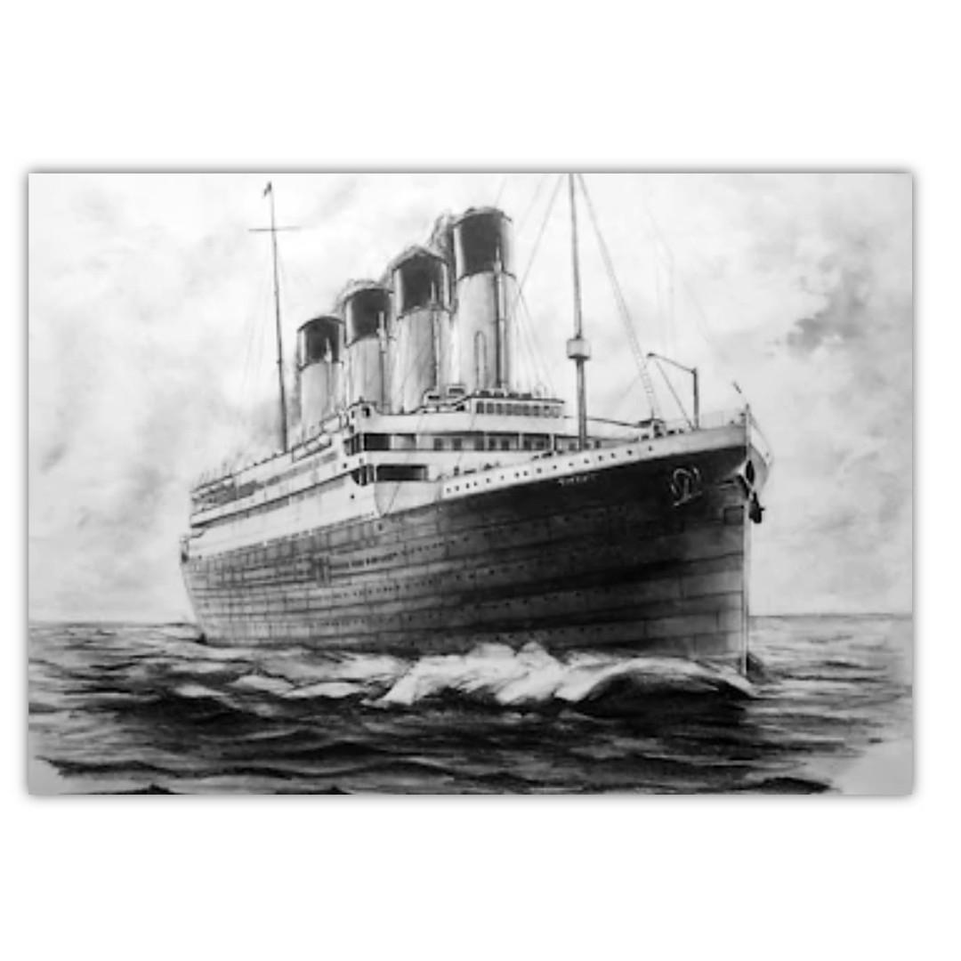 Pencil Sketch Of The Titanic Sailing On The Ocean Canvas Art Print