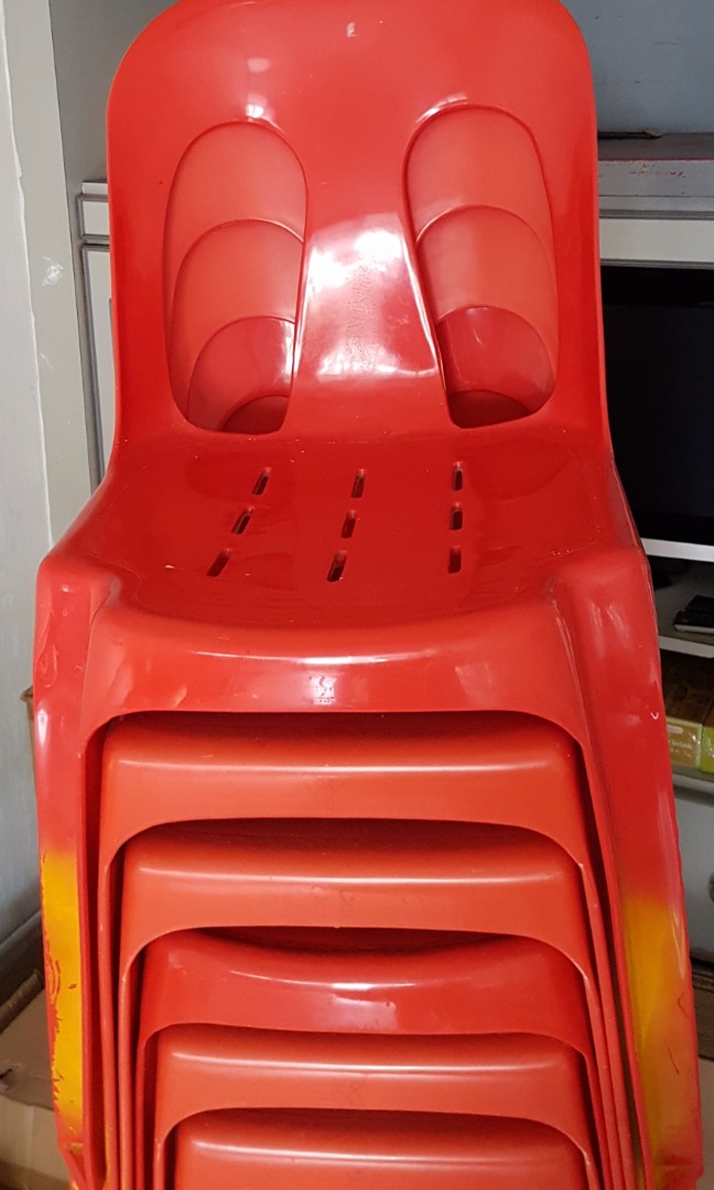 Red Plastic Chair with backrest, Furniture & Home Living, Furniture