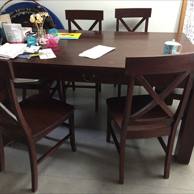 Teakwood Dining Table 6 Seater W Chairs And Coffee Table Furniture Tables Chairs On Carousell
