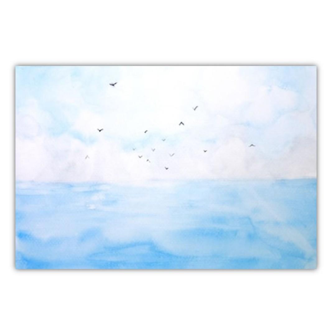 Very Peaceful Water Landscape Of The Sea And Birds Canvas Art Print 45cm Length Design Craft Art Prints On Carousell