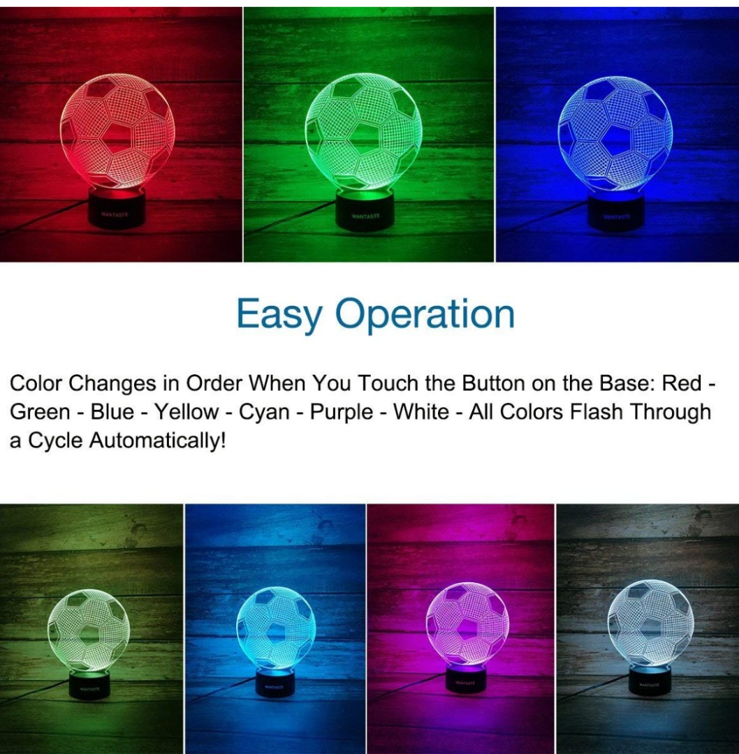 826 Wantaste 3d Soccer Ball Lamp Optical Illusion Night Light For
