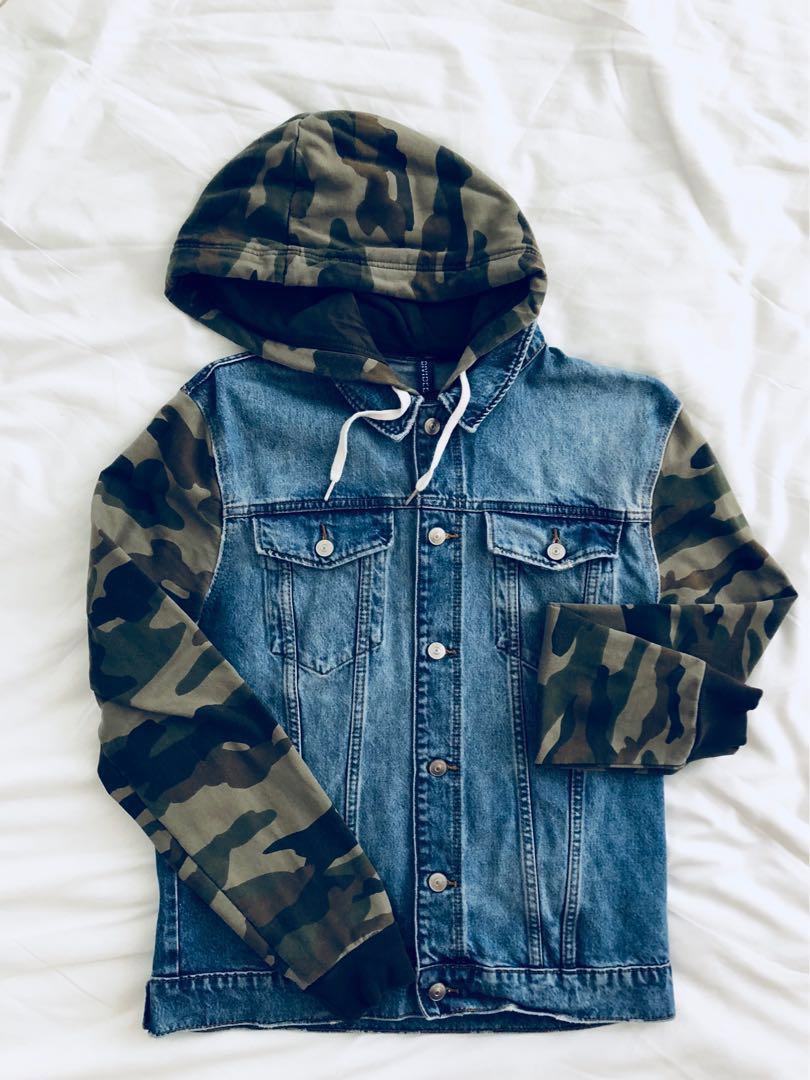 Jean jacket with camo sleeves clearance