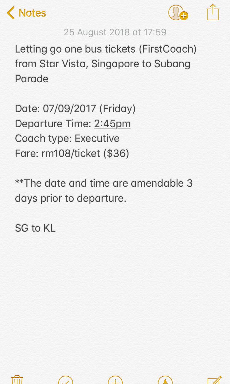 SG to KL BUS TICKET, Everything Else on Carousell