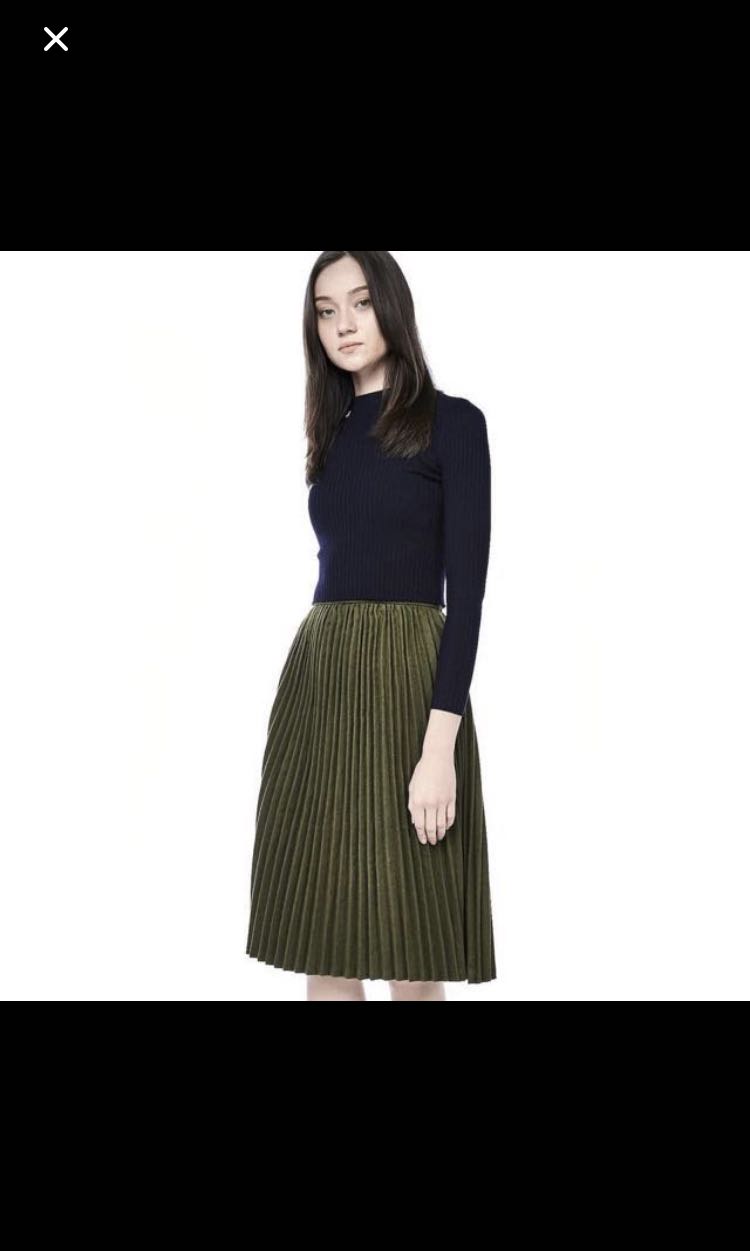 Army green pleated skirt best sale