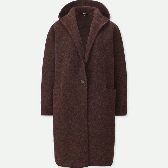 Uniqlo melange wool hooded hotsell knitted coat