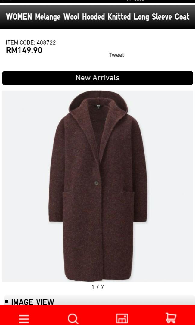Women melange wool hooded knitted coat sale