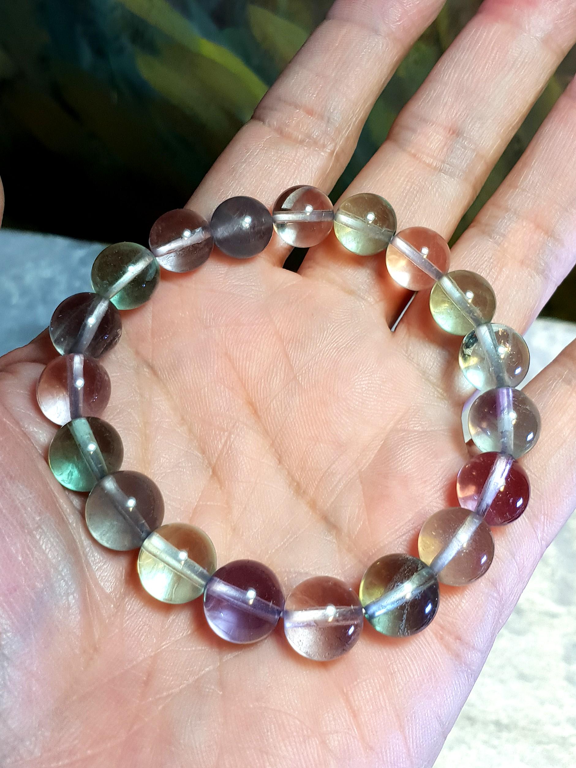 Natural Colorful Fluorite Quartz Carved Beads Bracelet 10x10mm