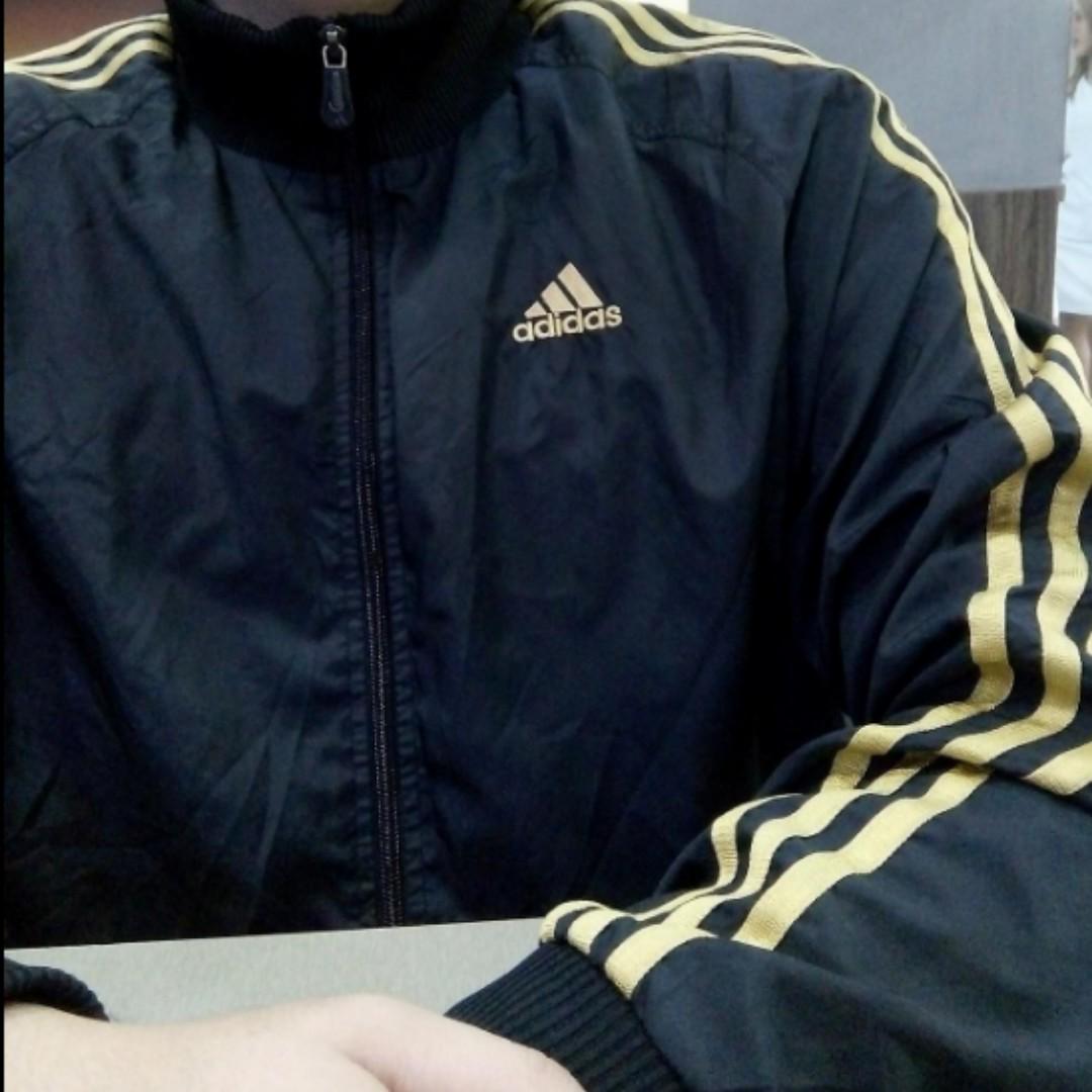 adidas jacket black with gold stripe