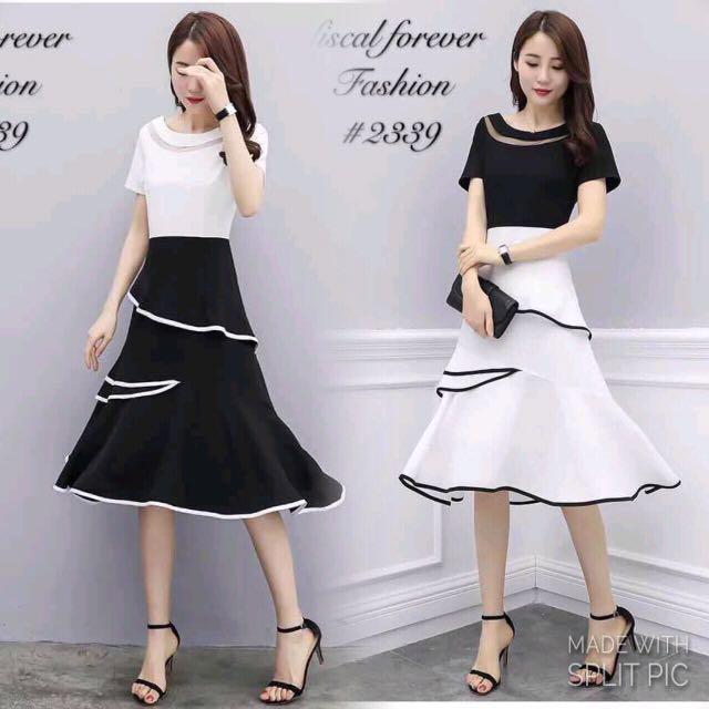 womens black & white dresses