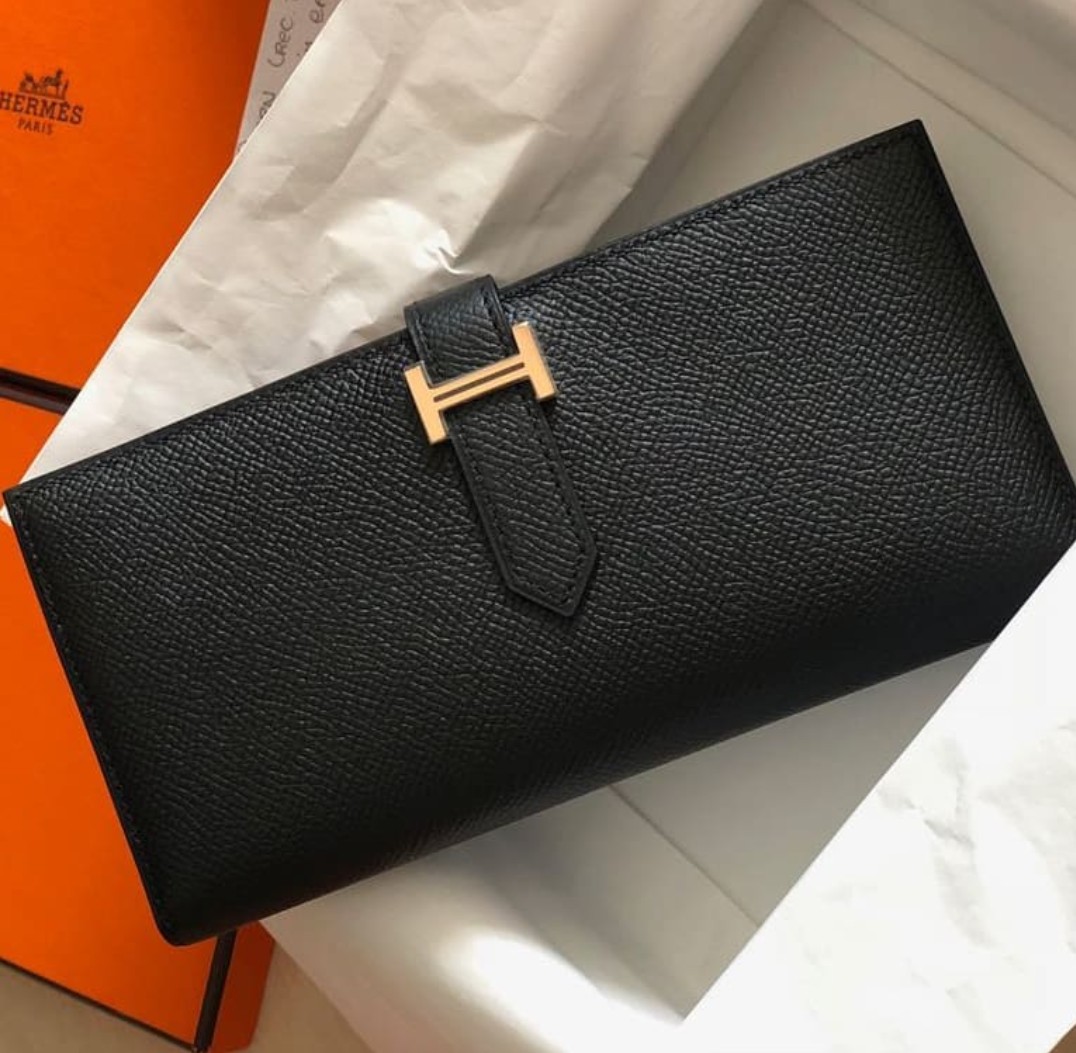Hermes Bearn Wallet Epsom Calfskin and Black PVD Plated 'H' tab in Calfskin  Leather with Black-tone - US