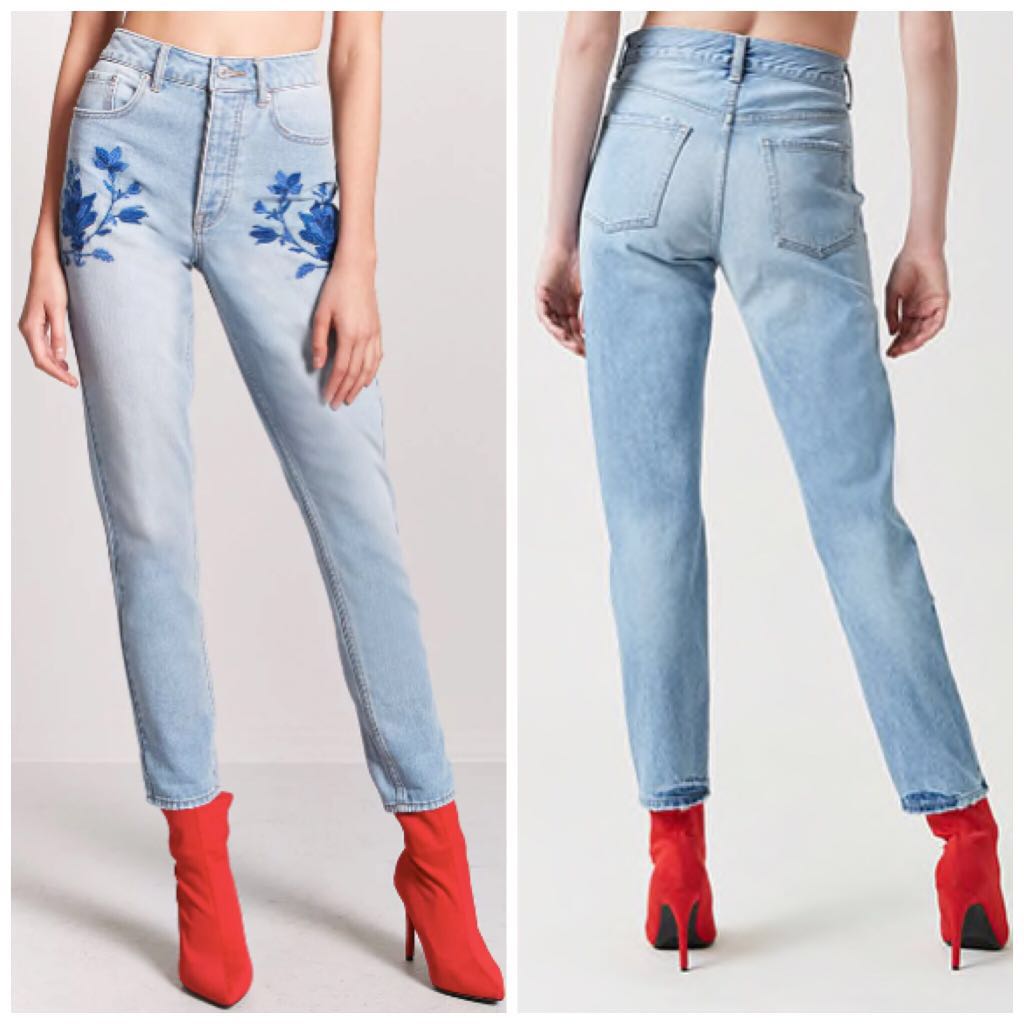 Bnwt Forever 21 Embroidered Mom Jeans Women S Fashion Clothes Bottoms On Carousell