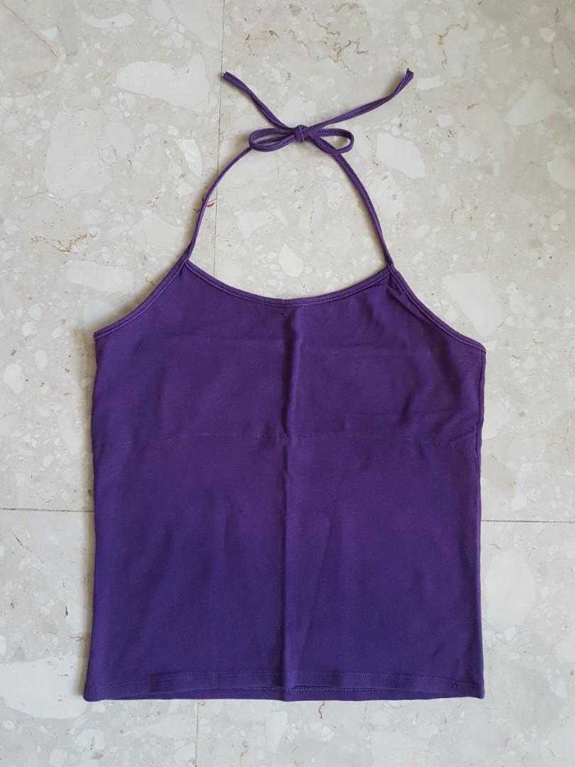 Dark Purple Halter Top, Women's Fashion, Tops, Sleeveless on Carousell