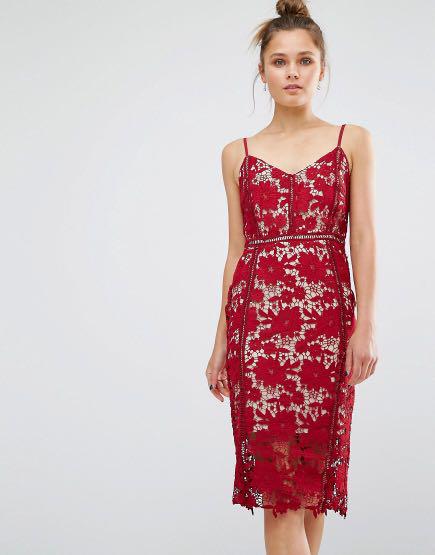red crochet midi dress