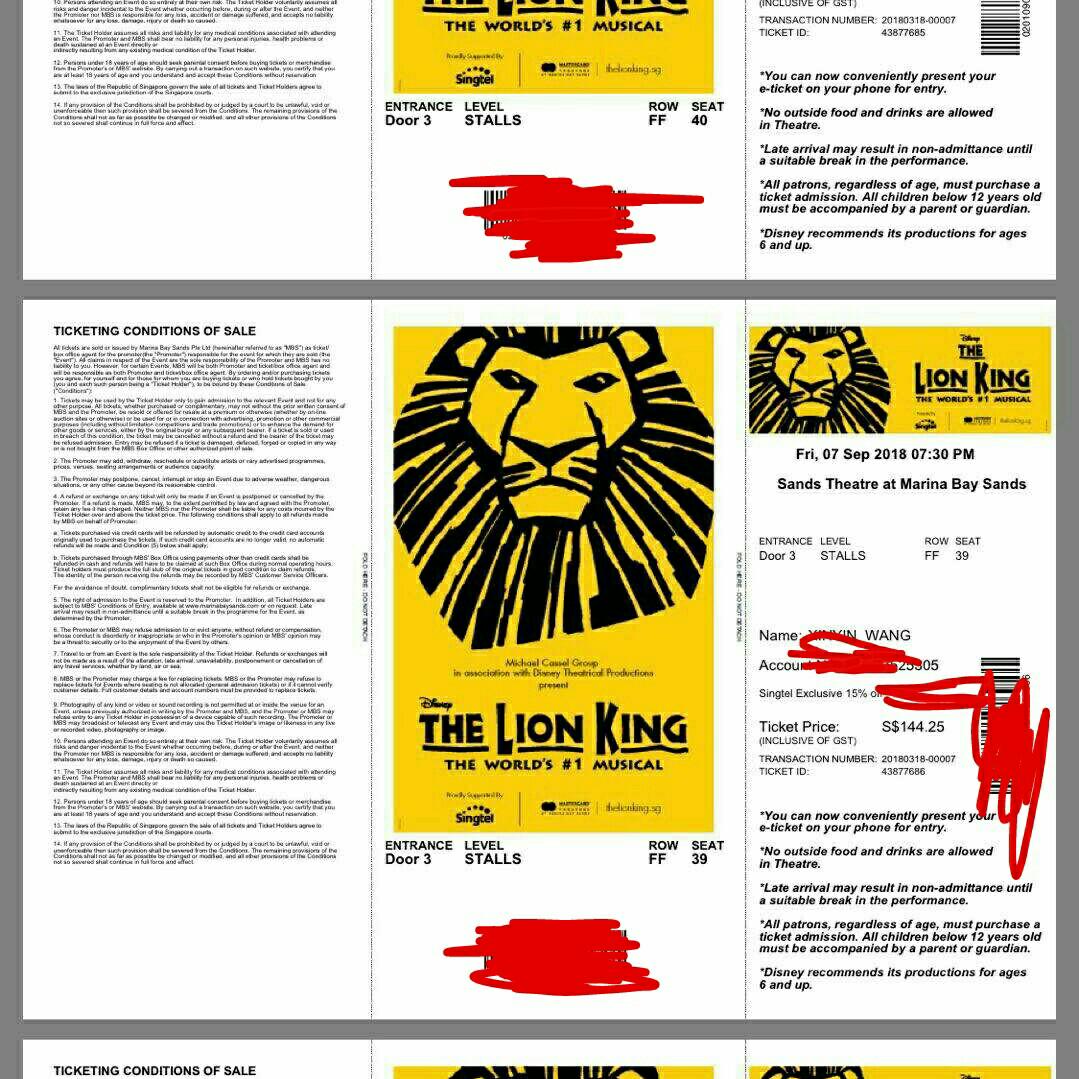 The Lion King musical tickets, Tickets & Vouchers, Event Tickets on