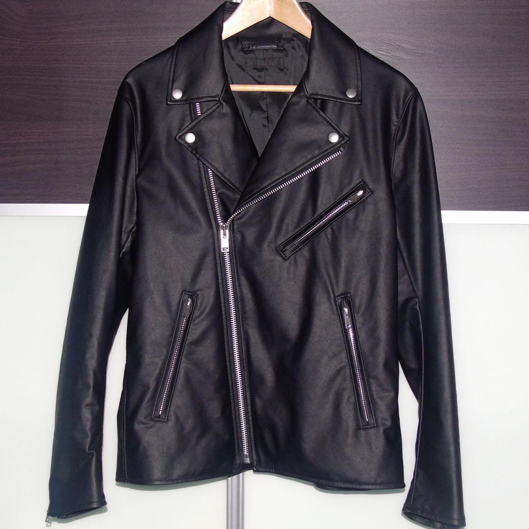 UNIQLO Faux Leather Biker Jacket Men s Fashion Tops Sets