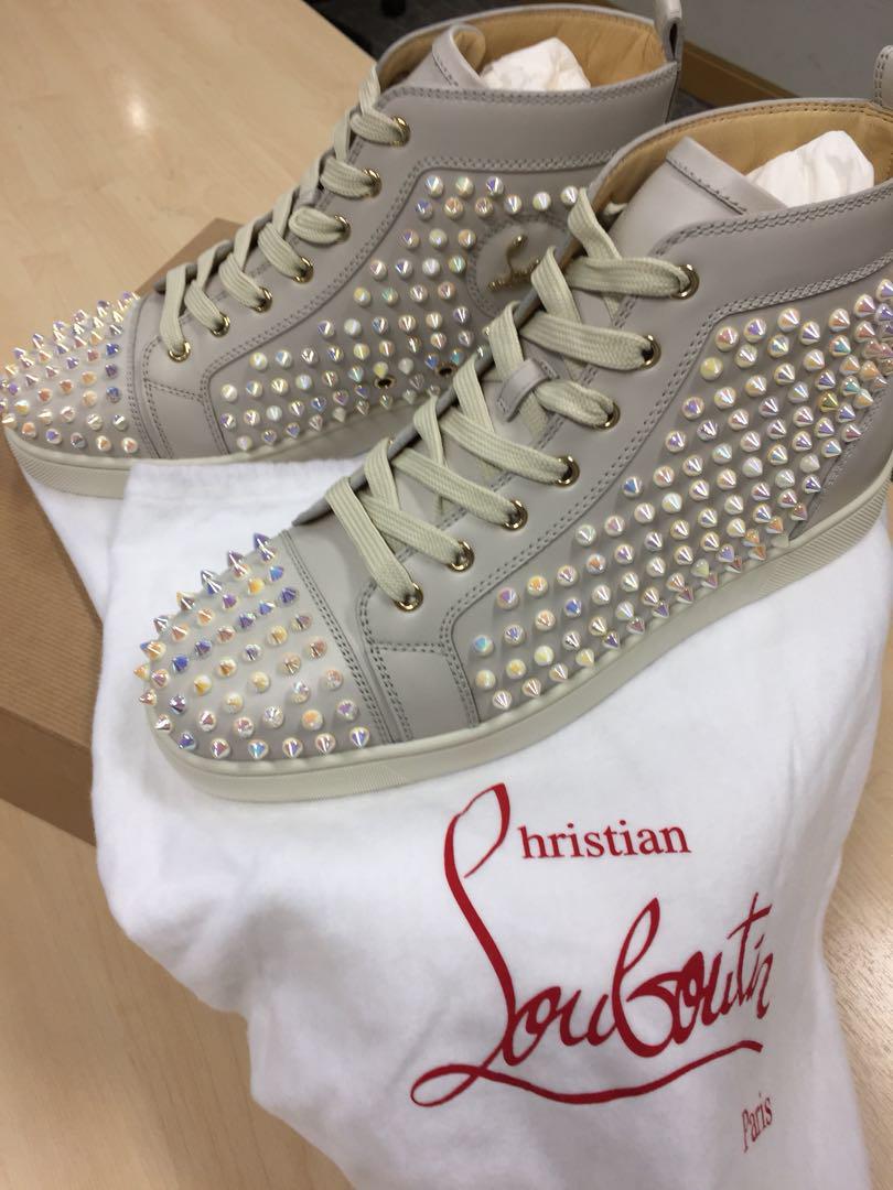 Authentic Christian Louboutin White Spikes Leather Mens Sneaker US9 EU42 UK8