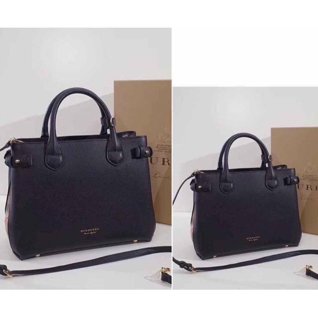 medium check detail leather tote bag