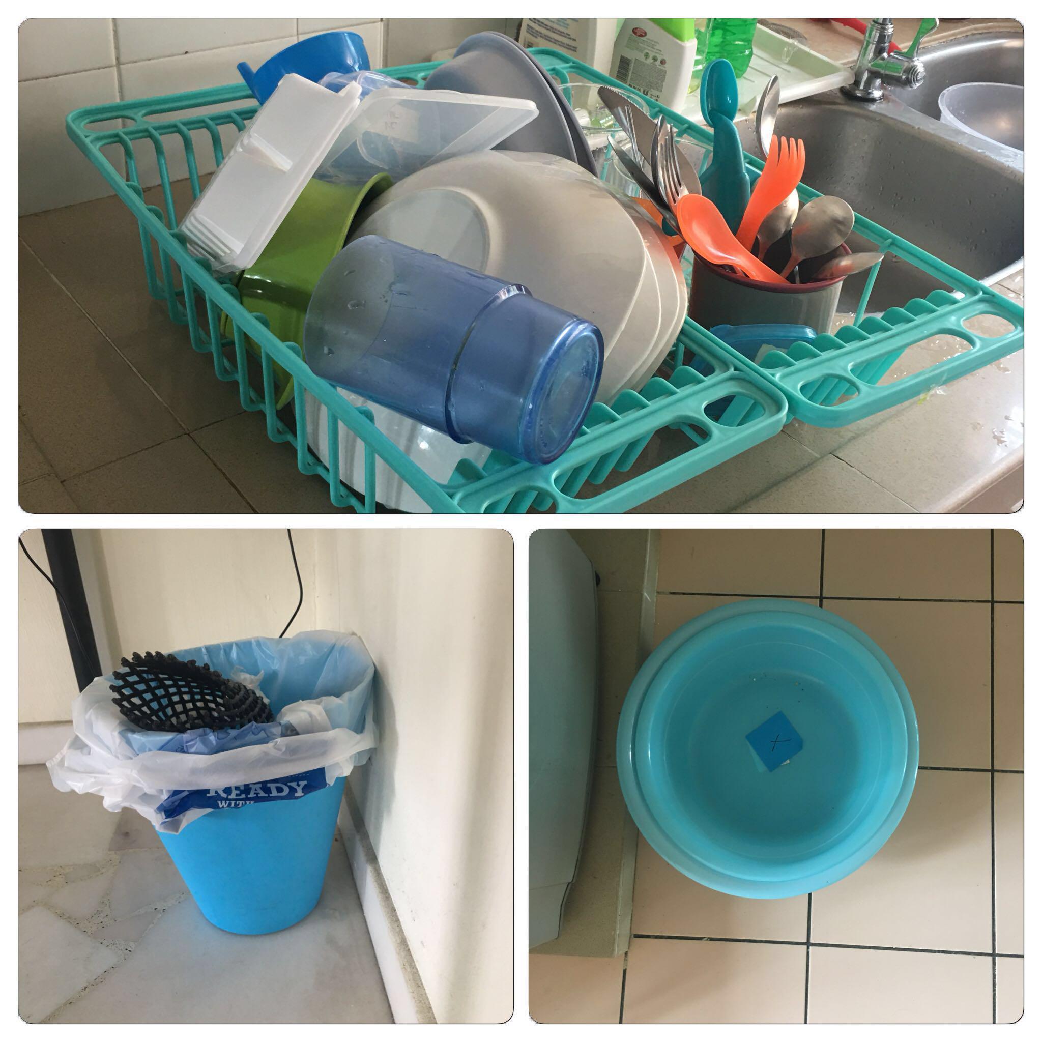 Free 4 Daiso rubbish bins 2 dish racks 2 basins to bless
